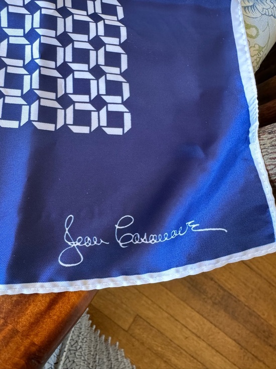 Jean Caseeere Navy and White Geometric Silk Scarf - Picture 3 of 9